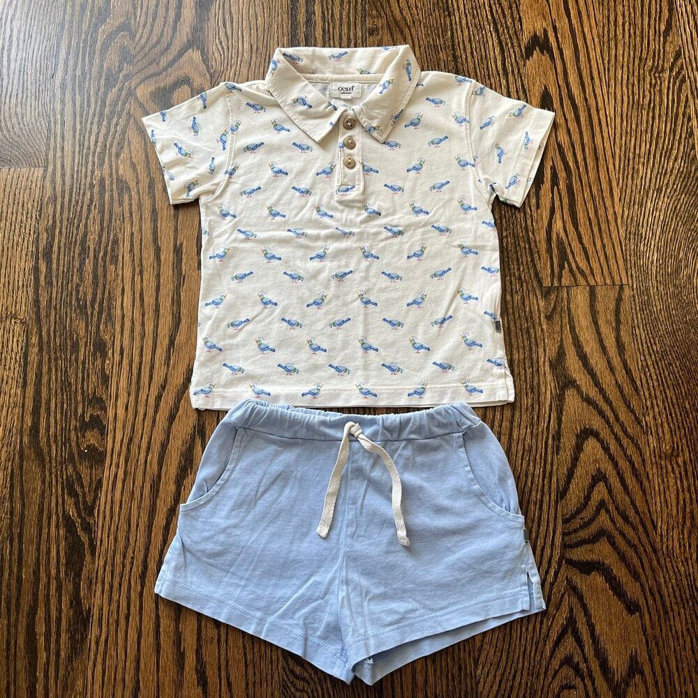 Oeuf Pigeon Print Polo Set (3Y)
